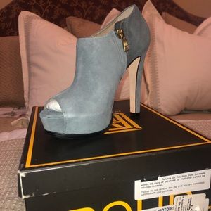 Suede peep toe booties